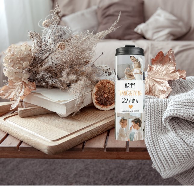 Modern Collage Photo Happy Thanksgiving Grandma Thermal Tumbler (Creator Uploaded)