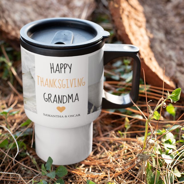 Modern Collage Photo Happy Thanksgiving Grandma Travel Mug (Creator Uploaded)