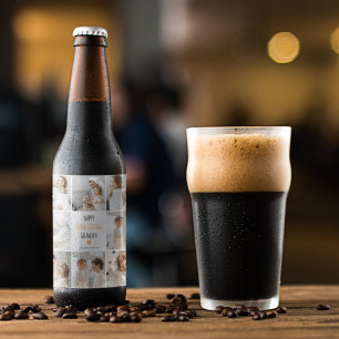 Modern Collage Photo Happy Thanksgiving Grandpa Beer Bottle Label