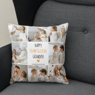 Modern Collage Photo Happy Thanksgiving Grandpa Cushion