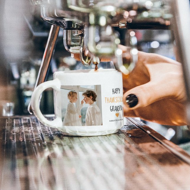 Modern Collage Photo Happy Thanksgiving Grandpa Espresso Cup (Creator Uploaded)