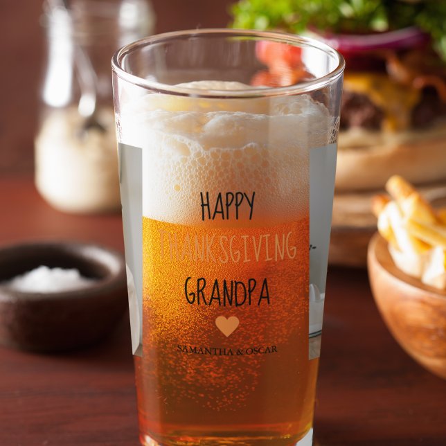 Modern Collage Photo Happy Thanksgiving Grandpa Glass (Creator Uploaded)