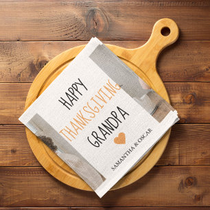 Modern Collage Photo Happy Thanksgiving Grandpa Tea Towel