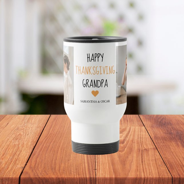 Modern Collage Photo Happy Thanksgiving Grandpa Travel Mug (Creator Uploaded)