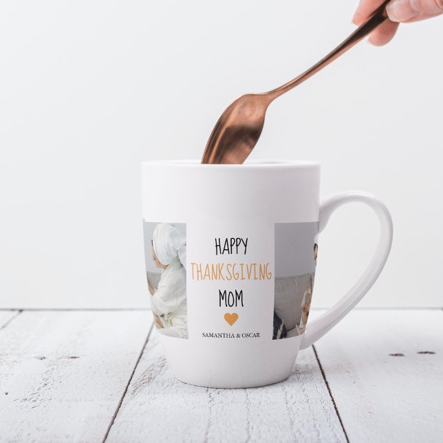 Modern Collage Photo Happy Thanksgiving Mum Latte Mug (Creator Uploaded)