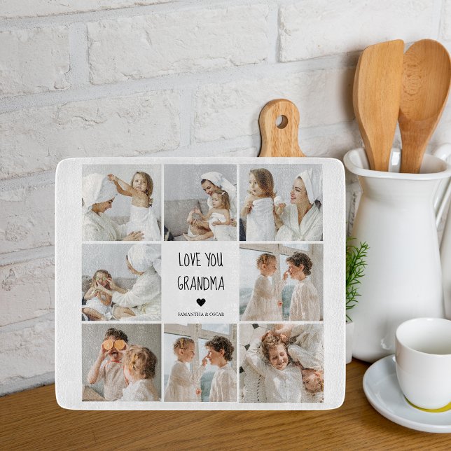 Modern Collage Photo Love You Grandma Best Gift Cutting Board (Creator Uploaded)