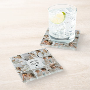 Modern Collage Photo Love You Grandma Best Gift Glass Coaster