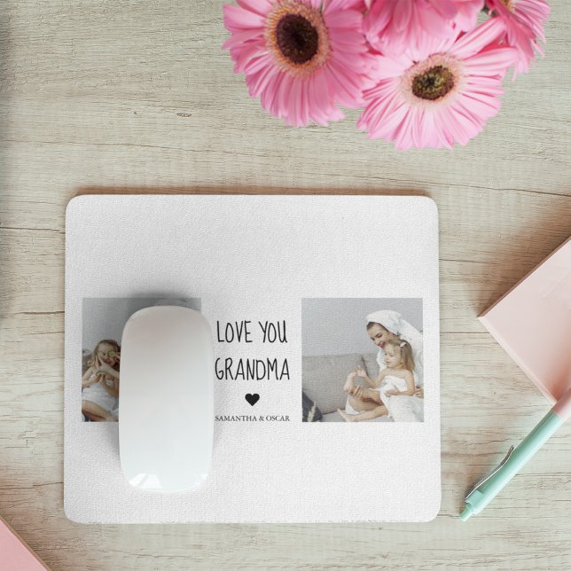 Modern Collage Photo Love You Grandma Best Gift Mouse Mat (Creator Uploaded)