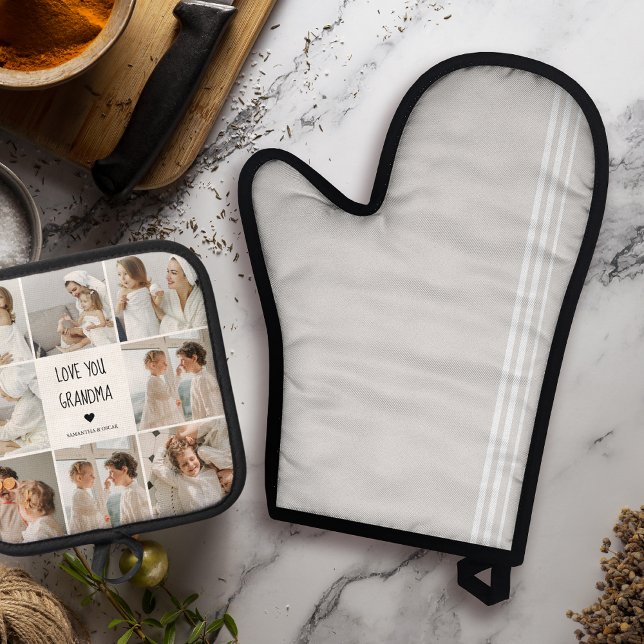 Modern Collage Photo Love You Grandma Best Gift Oven Mitt & Pot Holder Set (Creator Uploaded)