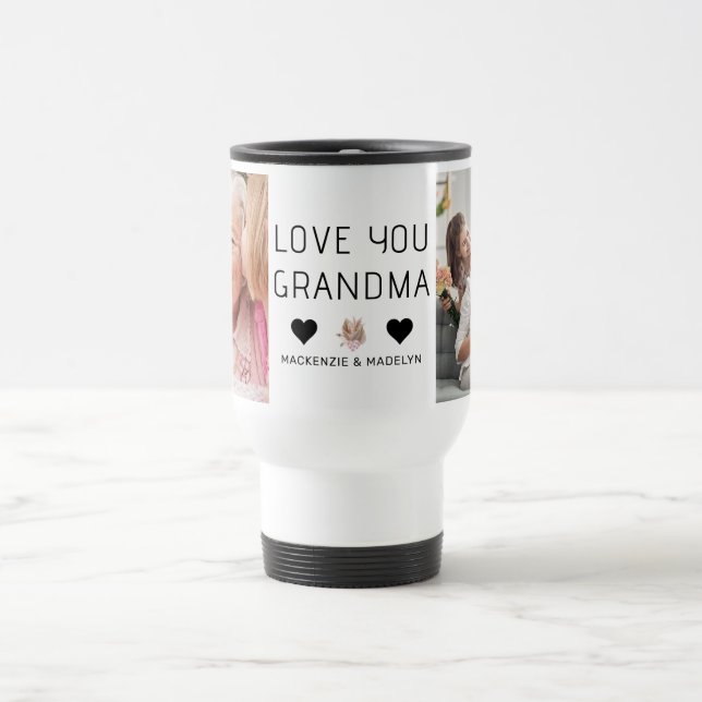 Modern Collage Photo Love You Grandma Best Gift Travel Mug (Center)