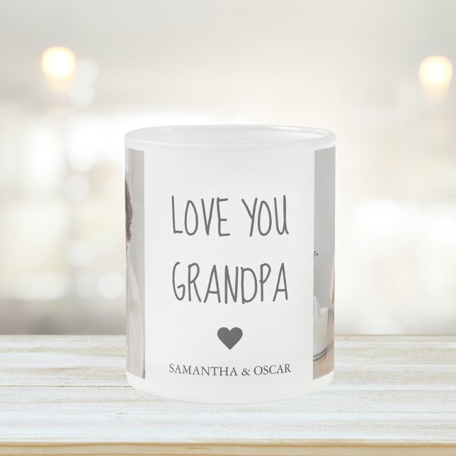 Modern Collage Photo Love You Grandpa Best Gift Frosted Glass Coffee Mug (Creator Uploaded)