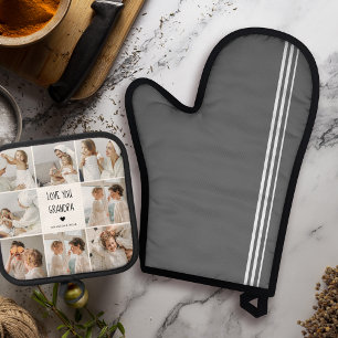 Modern Collage Photo Love You Grandpa Best Gift Oven Mitt & Pot Holder Set