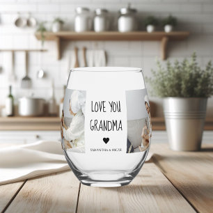 Modern Collage Photo Love You Grandpa Best Gift Stemless Wine Glass