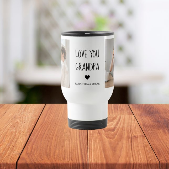 Modern Collage Photo Love You Grandpa Best Gift Travel Mug (Creator Uploaded)