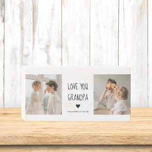 Modern Collage Photo Love You Grandpa Best Gift Wooden Box Sign
