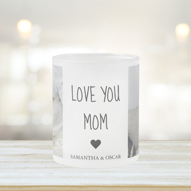 Modern Collage Photo Love You Mum Best Gift Frosted Glass Coffee Mug (Creator Uploaded)