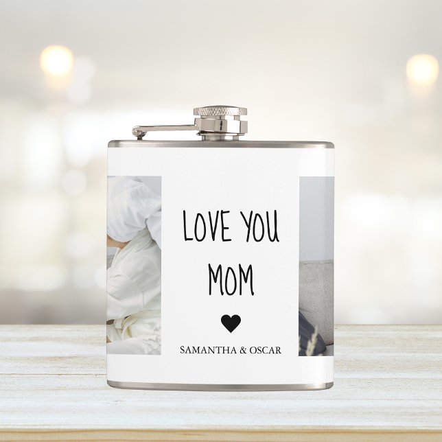 Modern Collage Photo Love You Mum Best Gift Hip Flask (Creator Uploaded)