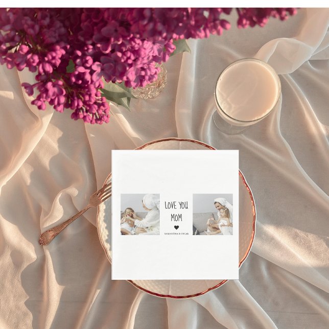 Modern Collage Photo Love You Mum Best Gift Napkin (Creator Uploaded)