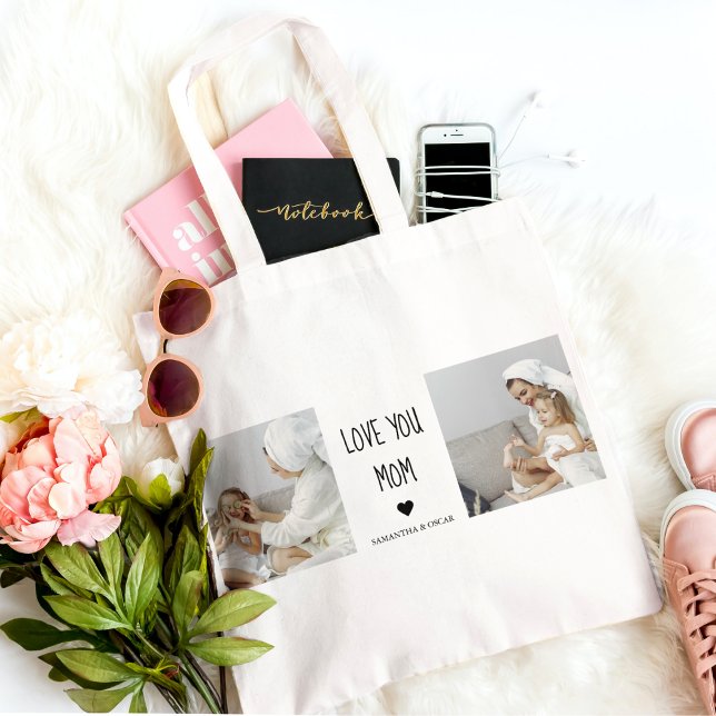 Modern Collage Photo Love You Mum Best Gift Tote Bag (Creator Uploaded)