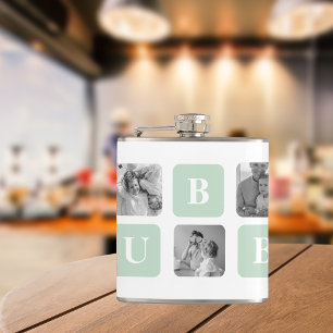 Modern Collage Photo Mint Best Hubby Gift Hip Flask