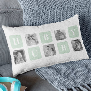 Modern Collage Photo Mint Best Hubby Gift Lumbar Cushion