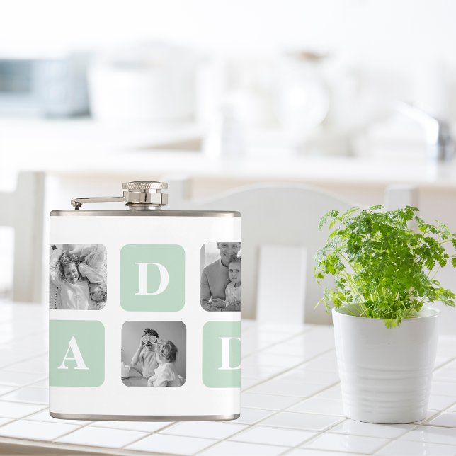 Modern Collage Photo Mint & Happy FathersDay Gift Hip Flask (Creator Uploaded)