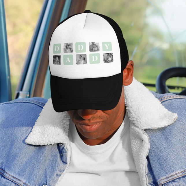 Modern Collage Photo Mint & Happy FathersDay Gift Trucker Hat (Creator Uploaded)