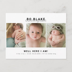 Modern Collage Photo Neutral Baby Birth Postcard