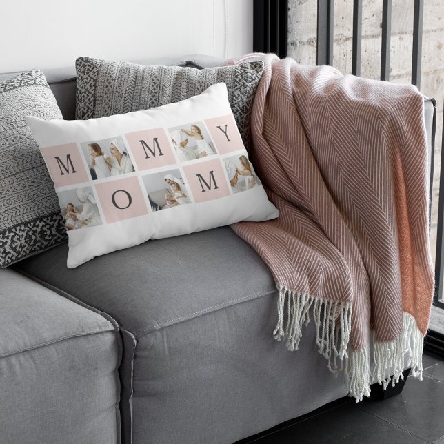 Modern Collage Photo & Pastel Pink Mummy Gift Lumbar Cushion (Creator Uploaded)