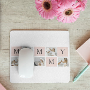 Modern Collage Photo & Pastel Pink Mummy Gift Mouse Mat