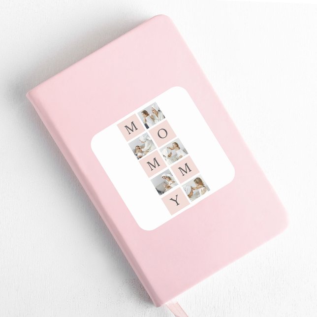 Modern Collage Photo & Pastel Pink Mummy Gift Square Sticker (Creator Uploaded)