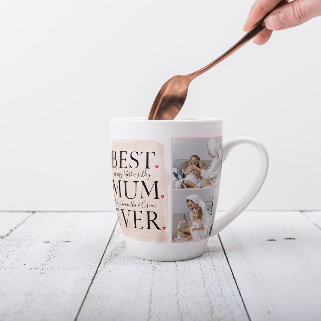 Modern Collage Photo Pink Happy Mothers Day Latte Mug (Creator Uploaded)