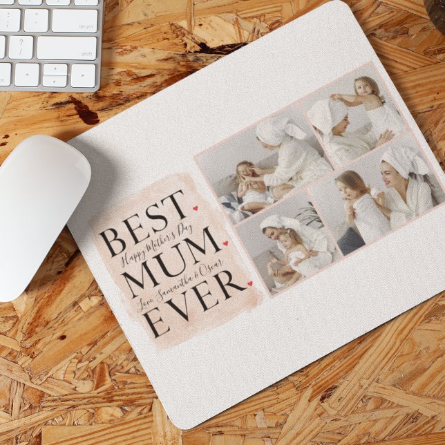 Modern Collage Photo Pink Happy Mothers Day Mouse Mat (Creator Uploaded)