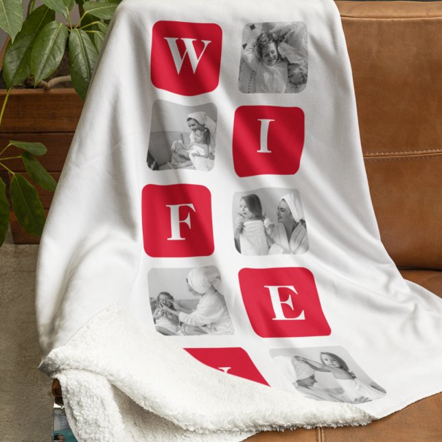 Modern Collage Photo & Red Gift For Lovely Wifey Sherpa Blanket (Creator Uploaded)