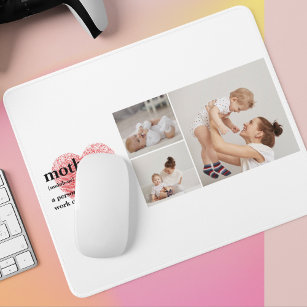 Modern Collage Photo & Red Heart Mother Gift Mouse Mat