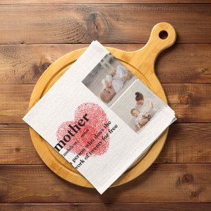 Modern Collage Photo & Red Heart Mother Gift Tea Towel