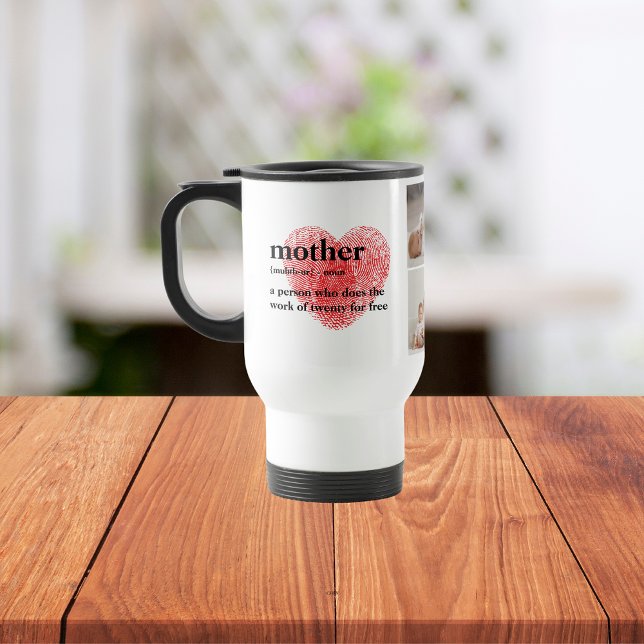 Modern Collage Photo & Red Heart Mother Gift Travel Mug (Creator Uploaded)
