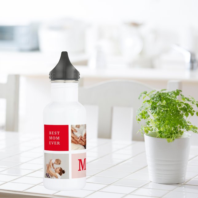 Modern Collage Photo Red & Pink Best Mum Ever Gift 532 Ml Water Bottle (Creator Uploaded)