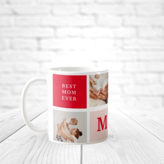 Modern Collage Photo Red & Pink Best Mum Ever Gift Coffee Mug (Creator Uploaded)