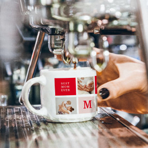 Modern Collage Photo Red & Pink Best Mum Ever Gift Espresso Cup