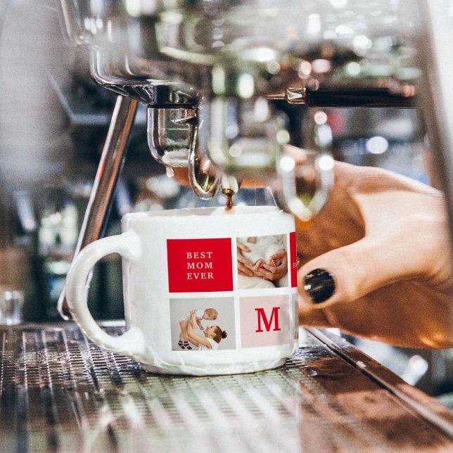 Modern Collage Photo Red & Pink Best Mum Ever Gift Espresso Cup (Creator Uploaded)