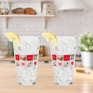 Modern Collage Photo Red & Pink Best Mum Ever Gift Glass