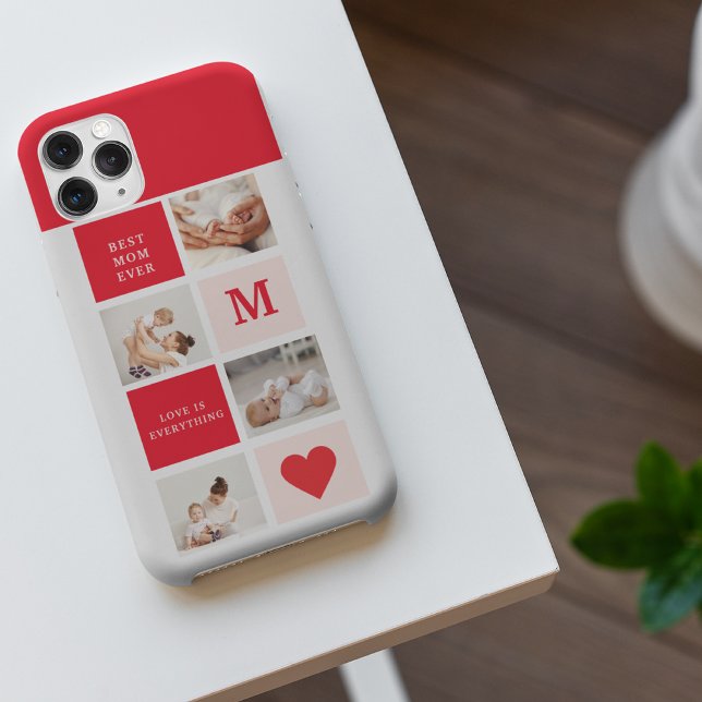 Modern Collage Photo Red & Pink Best Mum Ever Gift iPhone Case (Creator Uploaded)