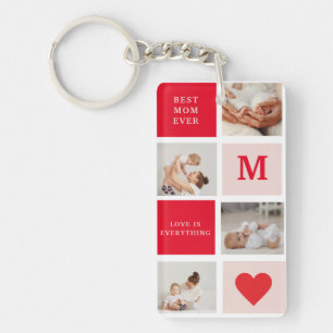 Modern Collage Photo Red & Pink Best Mum Ever Gift Key Ring