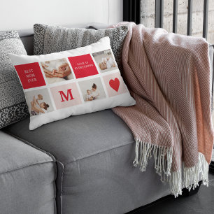 Modern Collage Photo Red & Pink Best Mum Ever Gift Lumbar Cushion