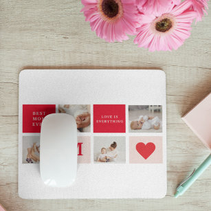Modern Collage Photo Red & Pink Best Mum Ever Gift Mouse Mat