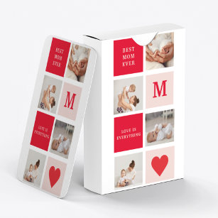Modern Collage Photo Red & Pink Best Mum Ever Gift Playing Cards
