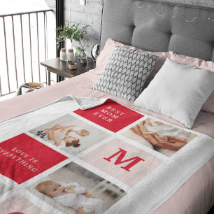 Modern Collage Photo Red & Pink Best Mum Ever Gift Sherpa Blanket