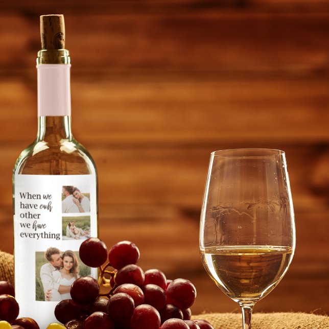 Modern Collage  Photo Romantic Couple Quote Gift Wine Label (Creator Uploaded)