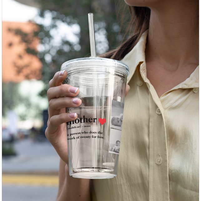Modern Collage Photo & Text Red Heart Mother Gift Acrylic Tumbler (Creator Uploaded)